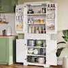 White Manufactured Wood Kitchen Pantry Cabinet with Motion Sensor Light and 180° Swing Doors