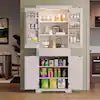 White Manufactured Wood Kitchen Pantry Cabinet with Motion Sensor Light and 180° Swing Doors