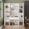 White Wooden 63 in. W Food Pantry Cabinet Storage Organizer with Tempered Glass Doors, 2-Drawers, Adjustable Shelves