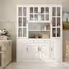 White Wooden 63 in. W Food Pantry Cabinet Storage Organizer with Tempered Glass Doors, 2-Drawers, Adjustable Shelves